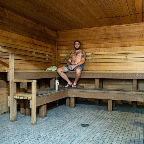 man using the sauna